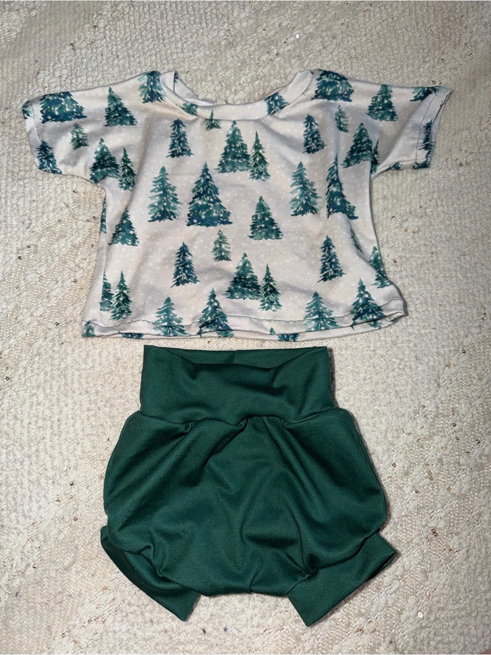 Kids Matching Set - Green Tree Print Top & Dark Green Shorts